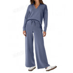 Women's Tracksuit Sports Suit V-neck Long-sleeved Pullover Top And Drawstring Straight-leg Trousers Casual Solid Trousers Set thumbnail 10