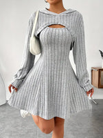 Women's Two-piece Set Dresses New Fashion Fall Winter Hooded Shawl Long-sleeved Vest Short Skirt thumbnail 11