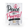 Peace and Progress Shower Curtain – Motivational Pink Peace Sign Bathroom Decor