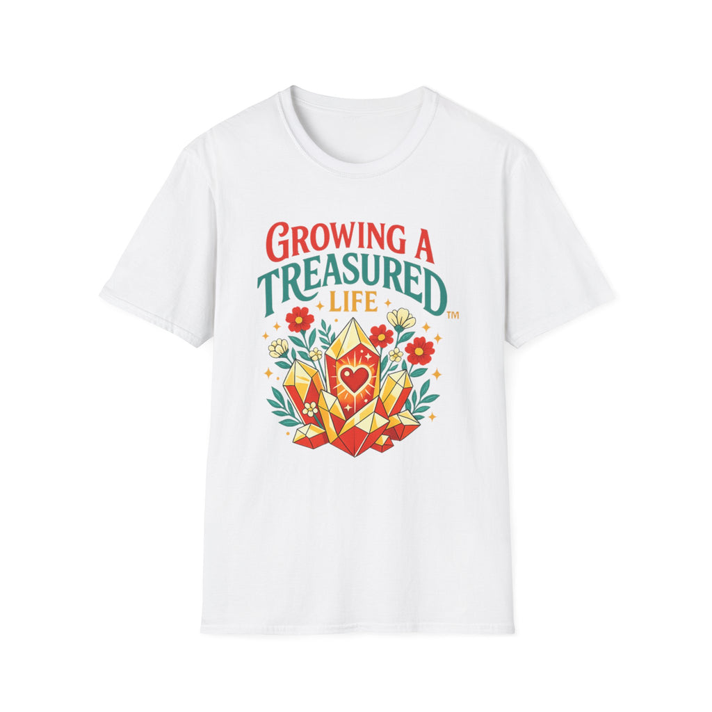 Growing a Treasured Life T-Shirt — Floral Heart & Gem Inspirational Tee