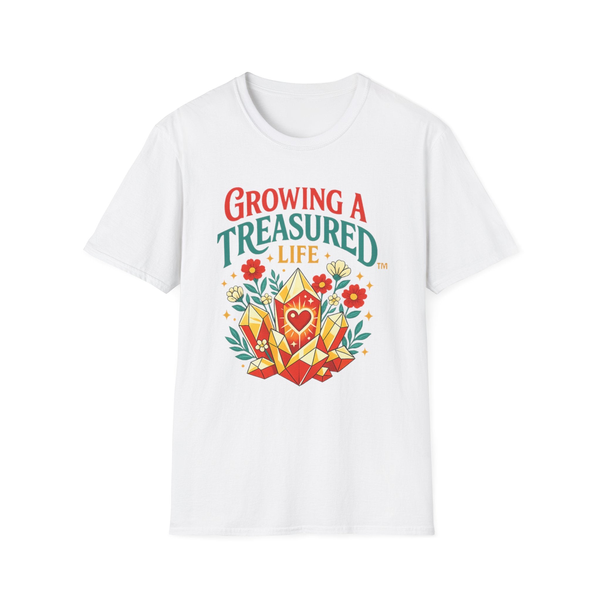 Growing a Treasured Life T-Shirt — Floral Heart & Gem Inspirational Tee