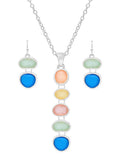 ( WX1026 )  SEAGLASS LINK DROP PENDANT NECKLACE SET