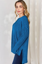 Basic Bae Full Size Ribbed Half Button Long Sleeve High-Low T-Shirt thumbnail 2