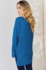Basic Bae Full Size Ribbed Half Button Long Sleeve High-Low T-Shirt thumbnail 3