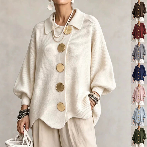 Button-down Cardigan Women's Fall Winter Lapel Button Knitted Jacket Long Sleeve Loose Fit Sweater Outerwear