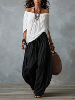 Off-Shoulder Loose Fit Casual Two Piece Outfit with Flare Pants thumbnail 9