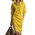 Long-sleeved Sweater Dress Fashion Warm Stand-up Collar V-neck Button Pullover Dresses Winter Casual Commuting Women's Clothing thumbnail 5