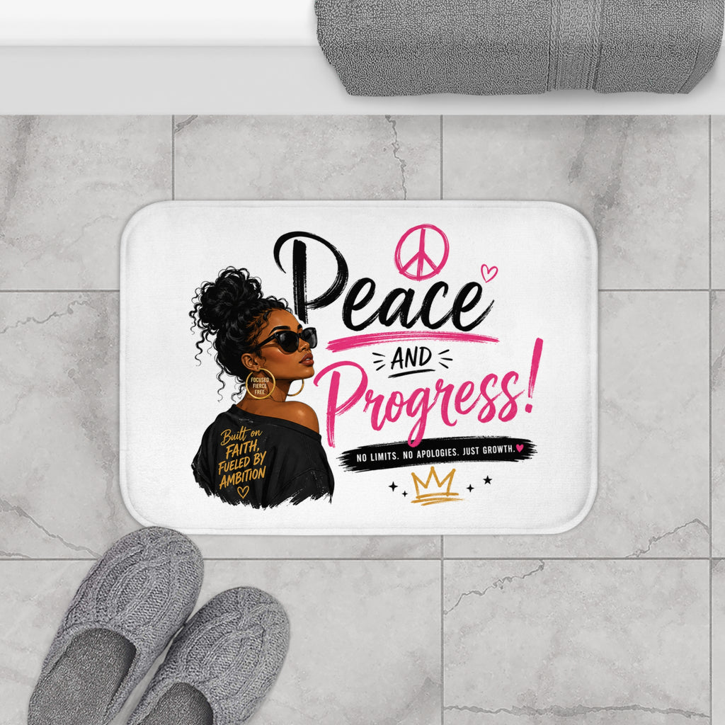 Peace and Progress Bath Mat — "Built on Faith, Fueled by Ambition" Inspirational Bathroom Rug