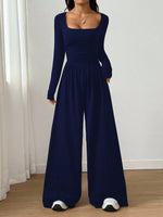 Square Neck Wide Leg Jumpsuit – Long Sleeve A-Line Loose Fit thumbnail 10