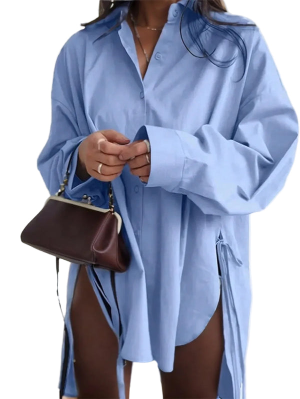 Women's Solid Color Drop Shoulder Long Sleeve Shirt