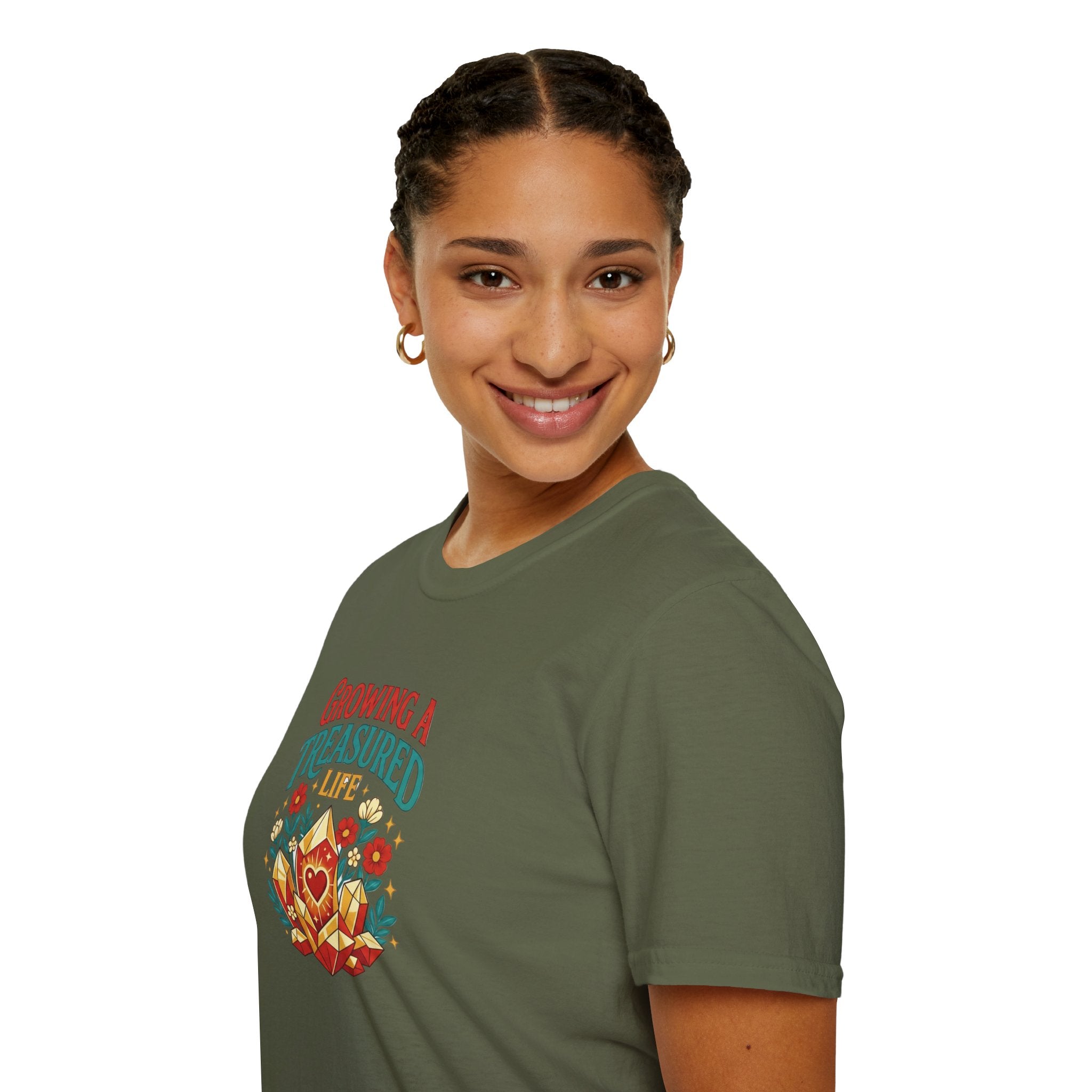 Growing a Treasured Life T-Shirt — Floral Heart & Gem Inspirational Tee