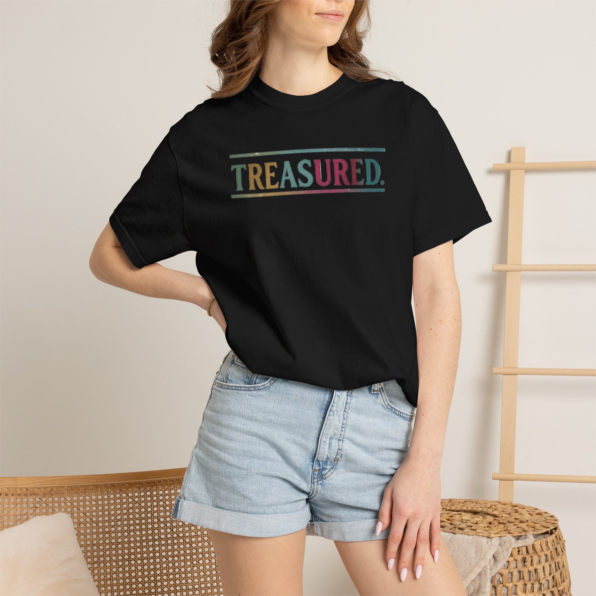 Treasured Garment-Dyed T-Shirt — Retro Color Block "TREASURED." Tee