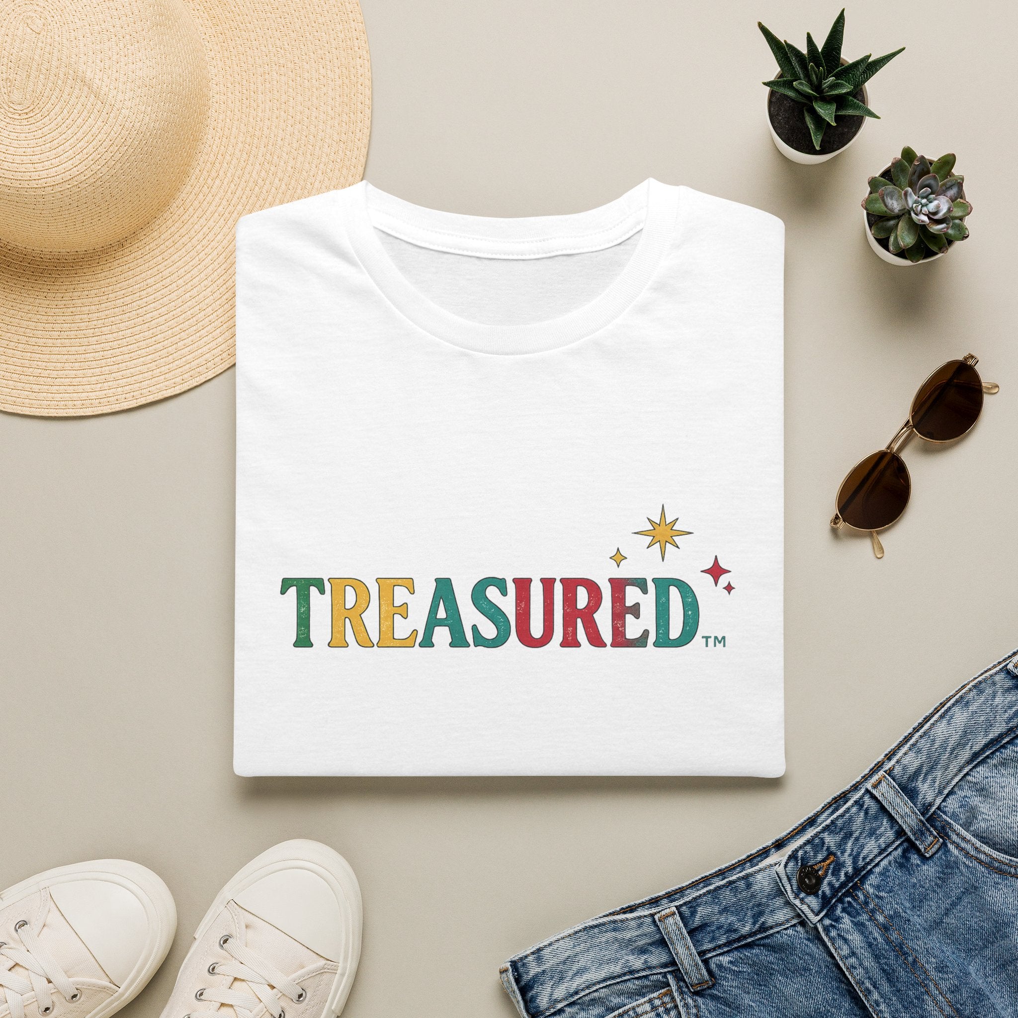 Treasured Graphic T-Shirt — Colorful Retro Lettering with Star Accent