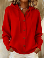Women's Relaxed Fit Hooded Cardigan - Casual Loose Knit Sweater Jacket for Daily Wear thumbnail 9
