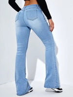 Women's Slim-fit Jeans Pants With Flared Design Fashion Casual High Waist Stretch Trousers thumbnail 4