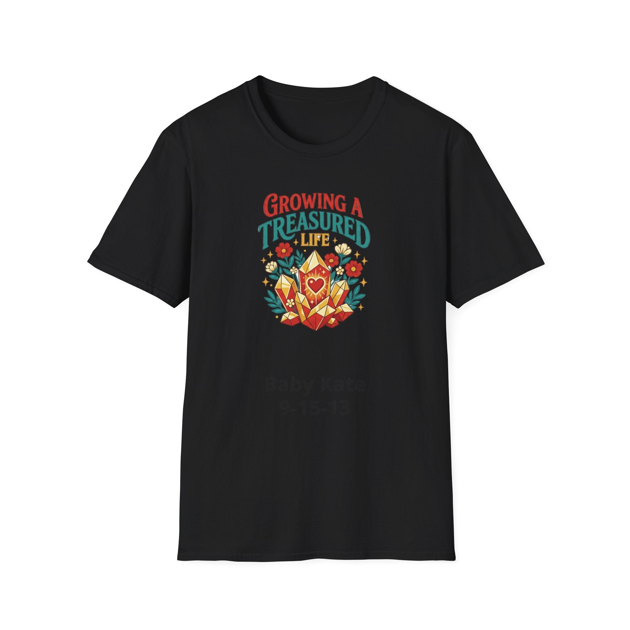 Growing a Treasured Life T-Shirt — Floral Heart & Gem Inspirational Tee
