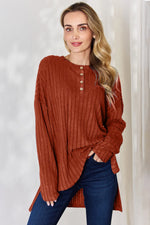Basic Bae Full Size Ribbed Half Button Long Sleeve High-Low T-Shirt thumbnail 23