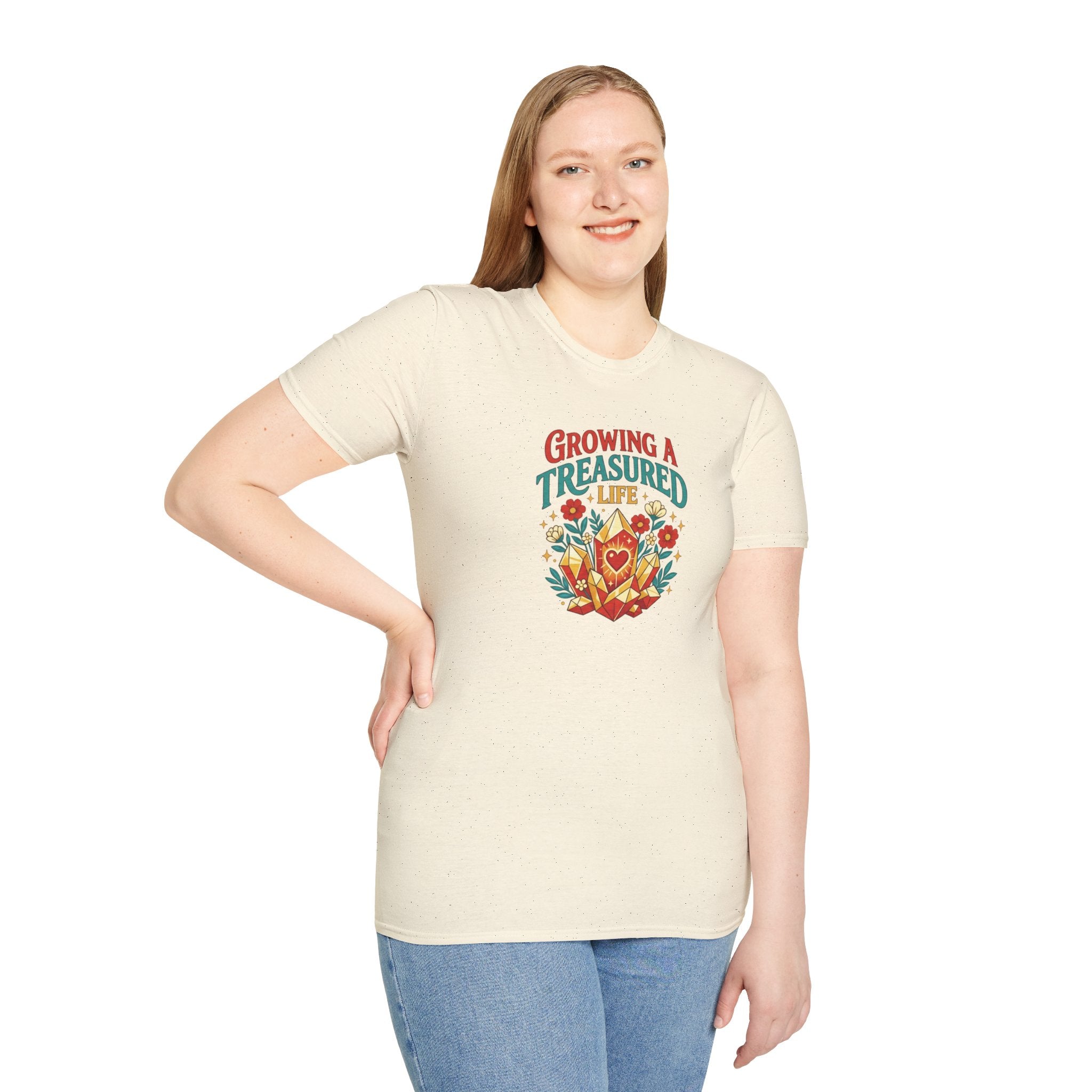 Growing a Treasured Life T-Shirt — Floral Heart & Gem Inspirational Tee