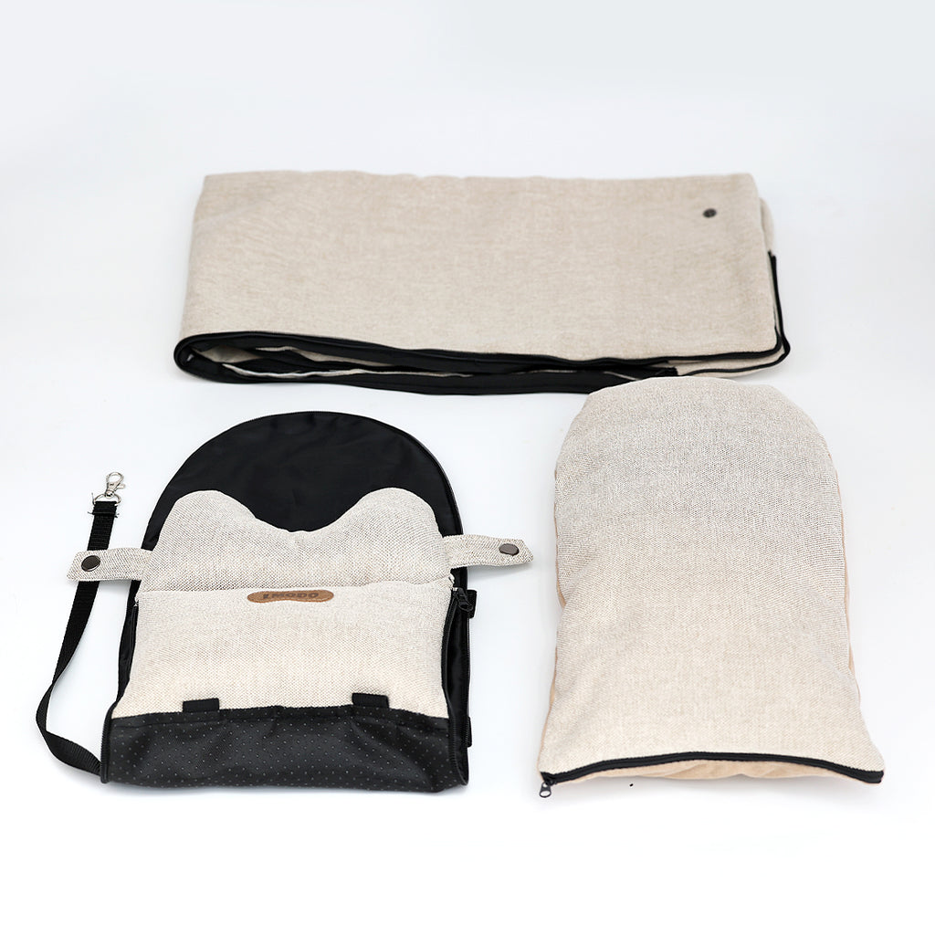 Set of black and beige bags on a white background