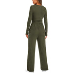 2 Pieces Women's Suit Autumn Winte Long Sleeve Tops High Waisted Wide Leg Pants Sportswear Female Clothes Solid Color Casual Suit thumbnail 6