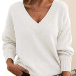 Solid V-neck Sweater Fashion Loose Long-sleeved Knitted Tops Autumn And Winter Women's Clothing thumbnail 9
