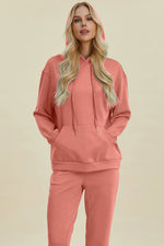Basic Bae Full Size Air Scuba Drawstring Long Sleeve Hoodie with Kangaroo Pocket thumbnail 1