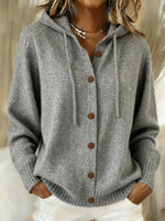 Women's Relaxed Fit Hooded Cardigan - Casual Loose Knit Sweater Jacket for Daily Wear thumbnail 10