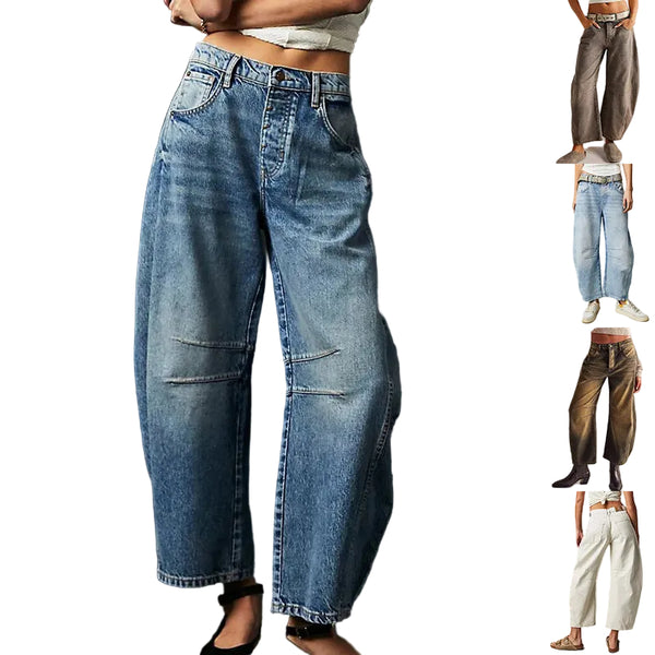 Women's Wide Leg Barrel Jeans | Mid-Rise Baggy Denim Pants