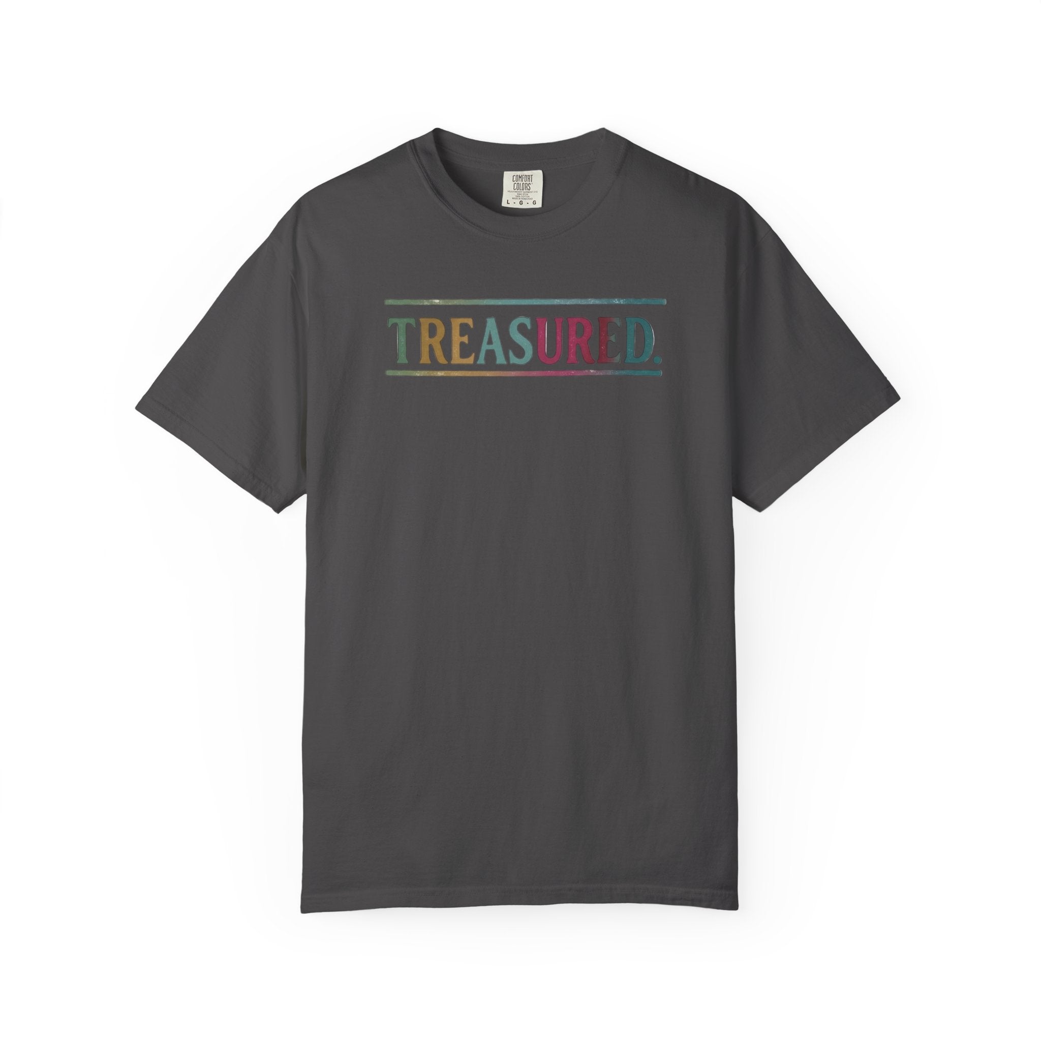 Treasured Garment-Dyed T-Shirt — Retro Color Block "TREASURED." Tee