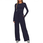 2 Pieces Women's Suit Autumn Winte Long Sleeve Tops High Waisted Wide Leg Pants Sportswear Female Clothes Solid Color Casual Suit thumbnail 3