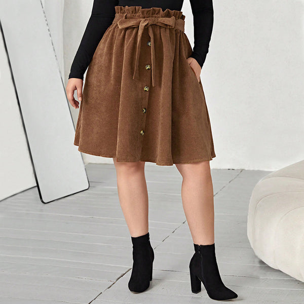 Polyester Umbrella Skirt Retro Slimming High Waist Casual