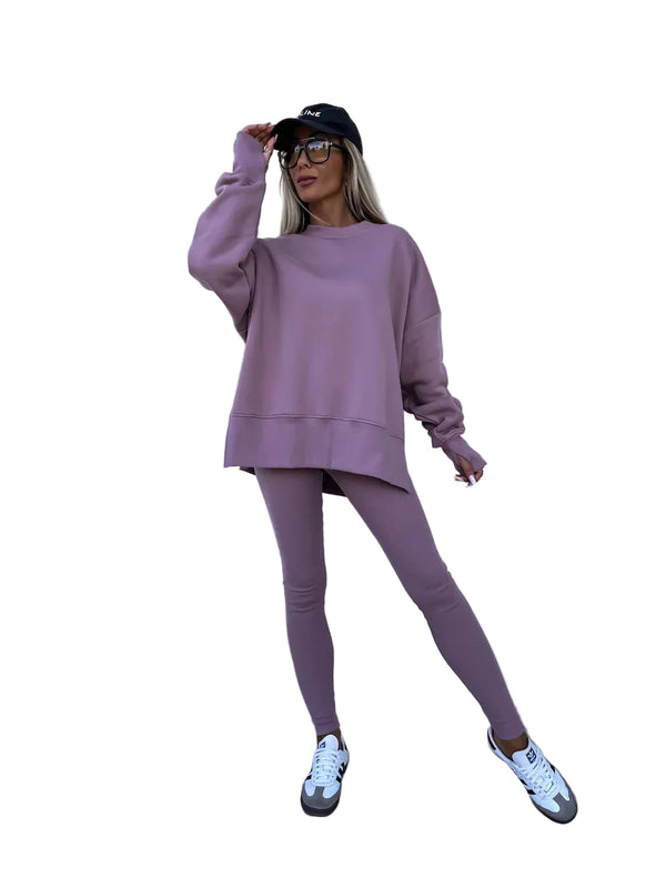 Oversized Sweatshirt & Leggings Set | Crew Neck Long-Sleeve Two-Piece for Women