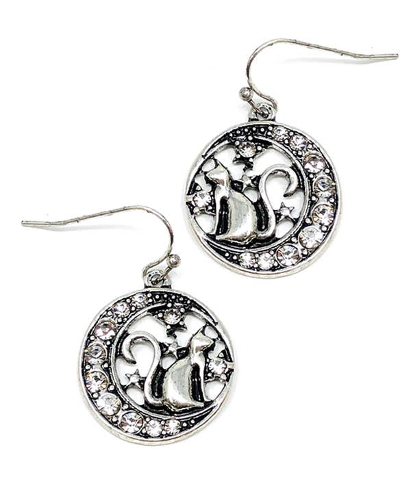 ( MX1049 )  PET LOVERS THEME MOON AND CAT EARRING