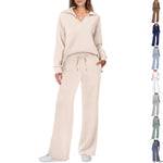 Women's Tracksuit Sports Suit V-neck Long-sleeved Pullover Top And Drawstring Straight-leg Trousers Casual Solid Trousers Set thumbnail 15