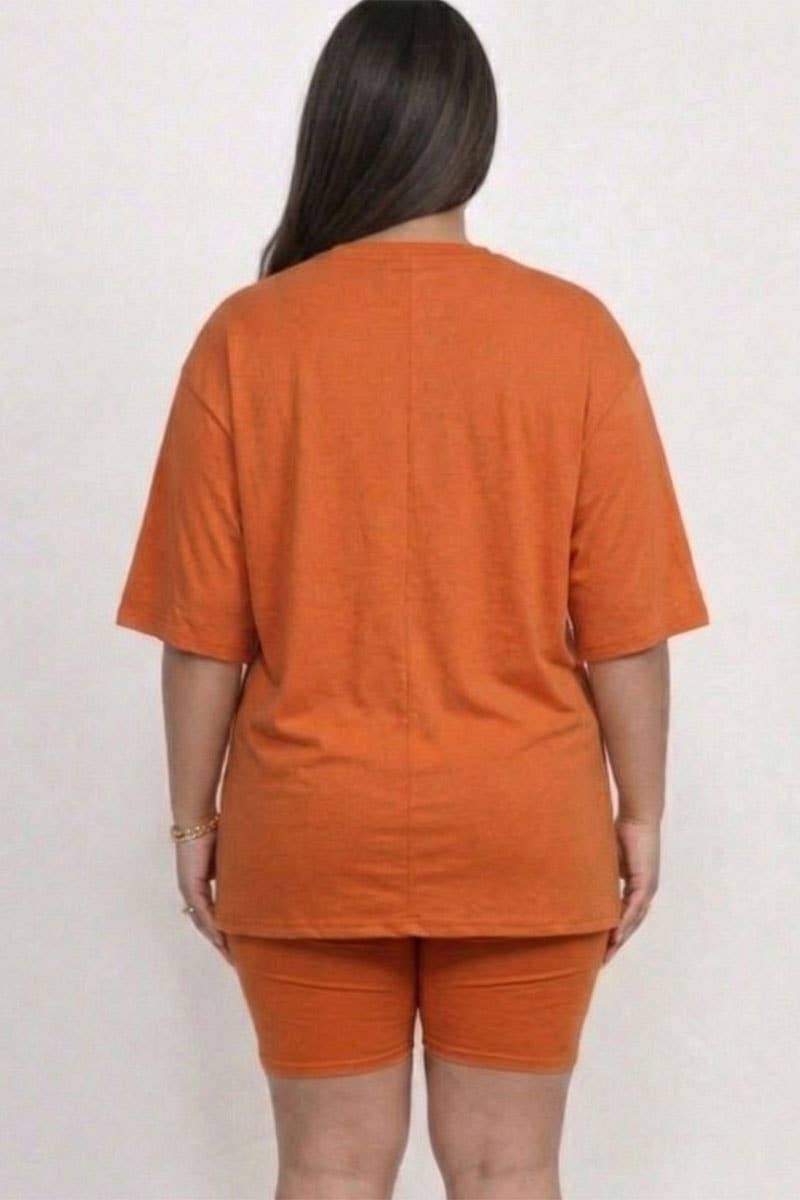 Plus Size Loose Fit Top & Bike Shorts Set