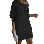 Fashion Oblique Shoulder Sequins Dress Ins Long-sleeved Dresses For Party Women's Clothing thumbnail 5