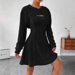 Women's Two-piece Set Dresses New Fashion Fall Winter Hooded Shawl Long-sleeved Vest Short Skirt thumbnail 6