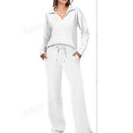 Women's Tracksuit Sports Suit V-neck Long-sleeved Pullover Top And Drawstring Straight-leg Trousers Casual Solid Trousers Set thumbnail 5