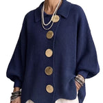 Button-down Cardigan Women's Fall Winter Lapel Button Knitted Jacket Long Sleeve Loose Fit Sweater Outerwear thumbnail 10