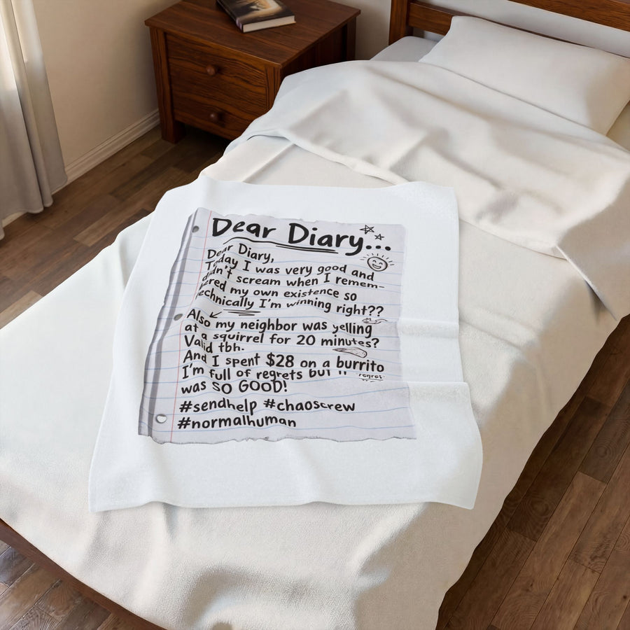 Plush Blanket — “Dear Diary” Funny Journal Note Throw