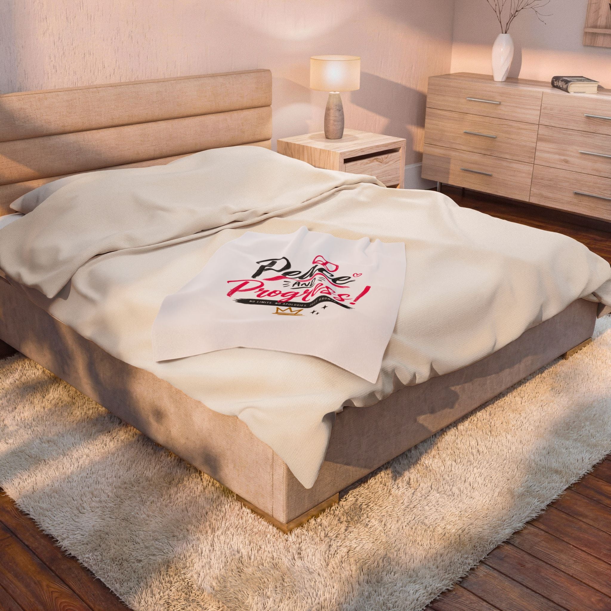 Velveteen Plush Blanket — “Peace and Progress!” Inspirational Throw for Activists & Cozy Home Décor