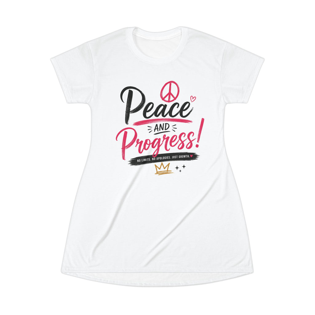 Peace and Progress T‑Shirt Dress — Women's Graphic Tee Dress with Inspirational Peace Design