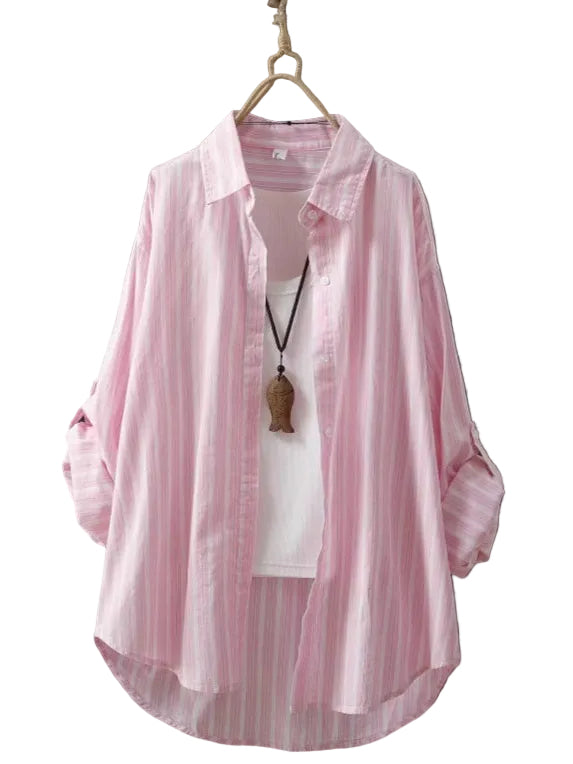 Womens Artsy Mid-length Striped Long-sleeve Shirt