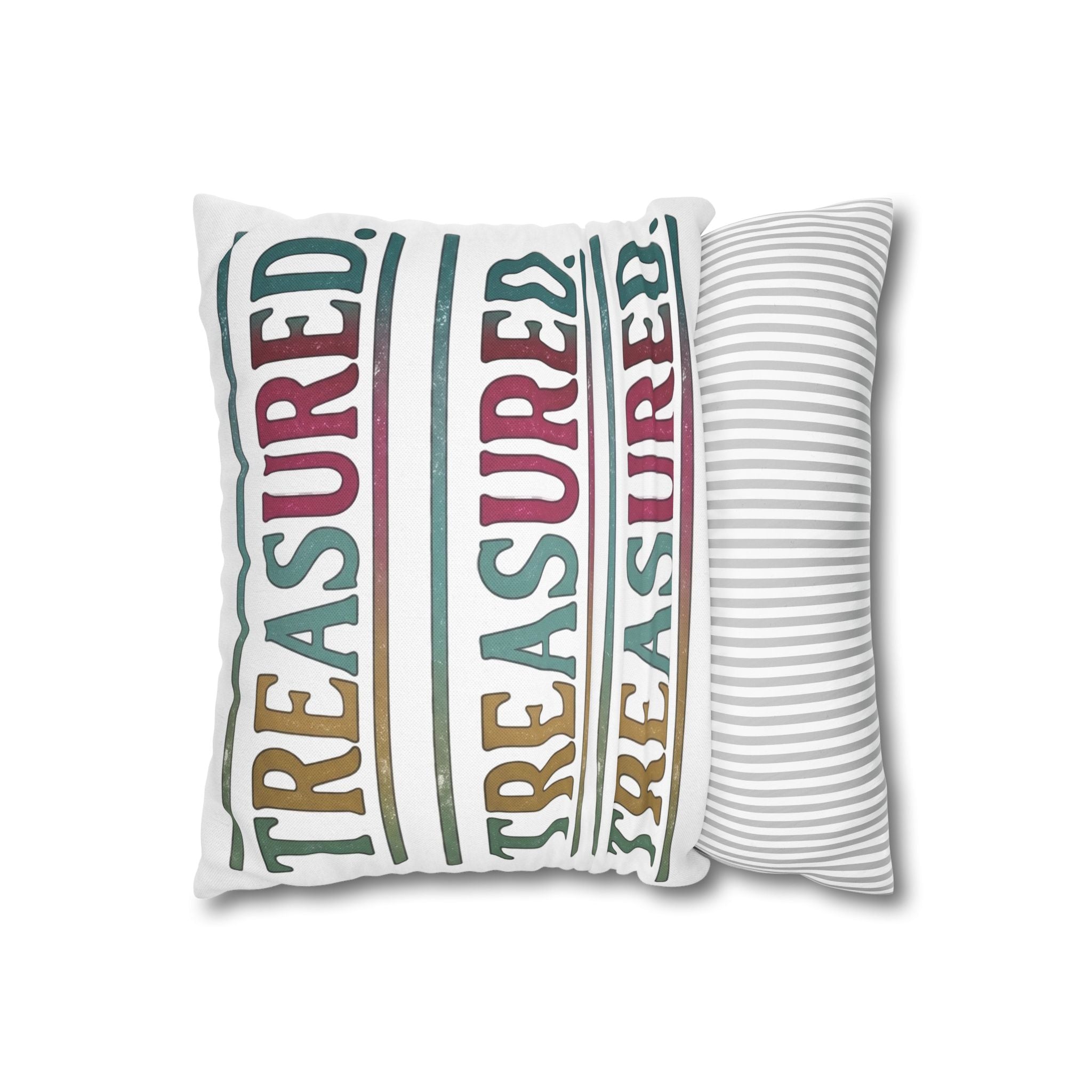 Treasured Repeating Text Throw Pillowcase — Colorful Typography Decorative Cushion Cover