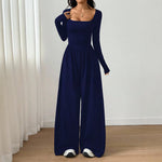 Square Neck Wide Leg Jumpsuit – Long Sleeve A-Line Loose Fit thumbnail 2
