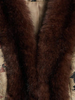 Printed Fur-collar V-neck Elegant Waist-cinching Patchwork One-piece Coat thumbnail 6