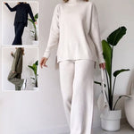 Turtleneck Knitted Suit Loose Split Design Long-sleeved Top And Straight Trousers Fashion Casual Solid Set Women's Clothing thumbnail 1