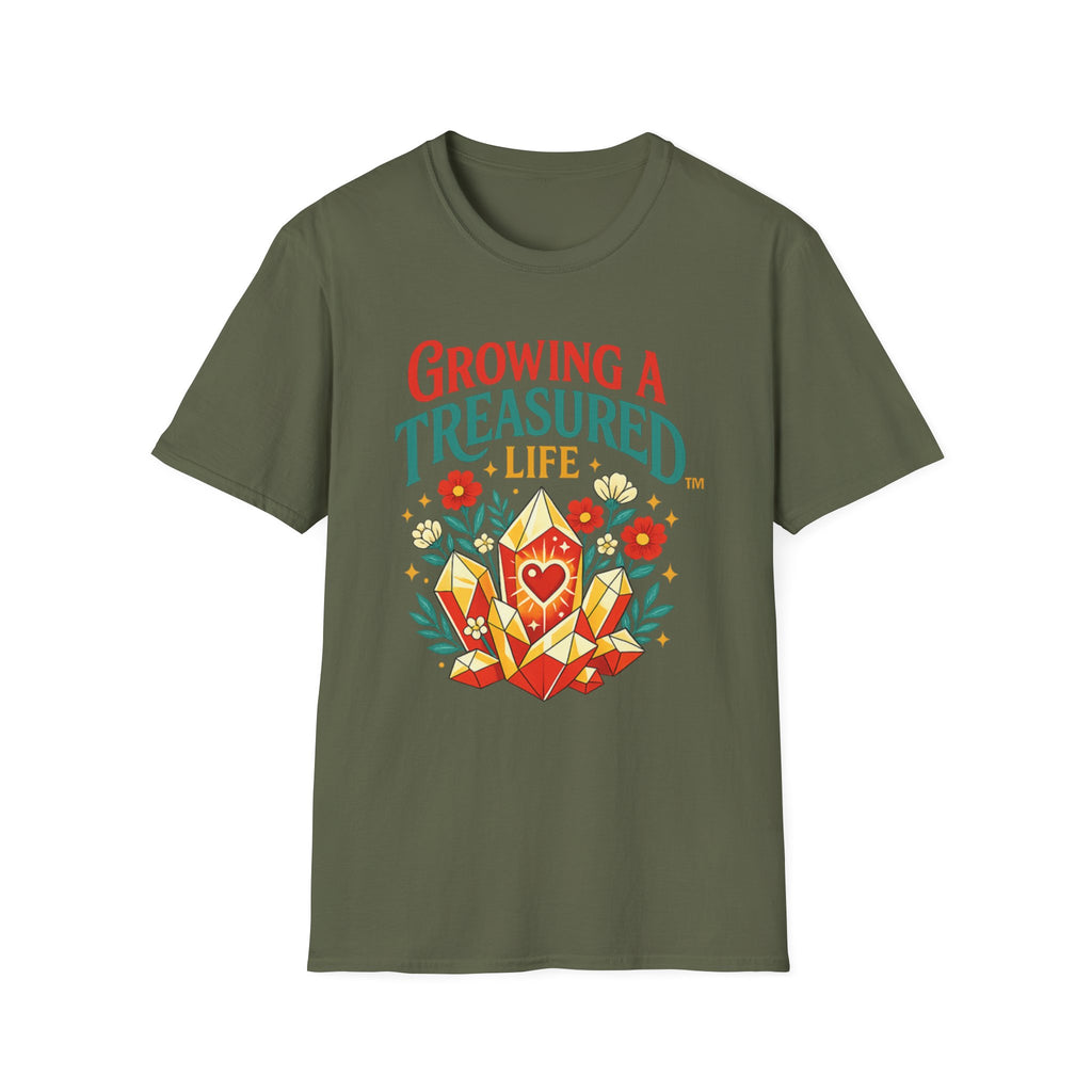 Growing a Treasured Life T-Shirt — Floral Heart & Gem Inspirational Tee