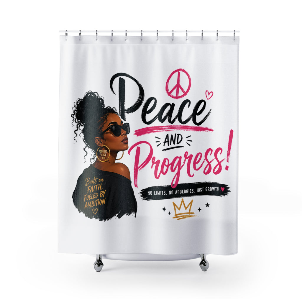 Shower Curtain — "Peace and Progress" Inspirational Afrocentric Bathroom Decor