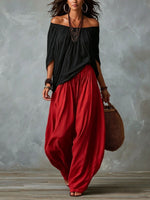 Off-Shoulder Loose Fit Casual Two Piece Outfit with Flare Pants thumbnail 14